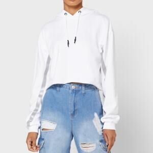 Forever 21 Reflective Sleeve Cropped Hoodie Size Medium